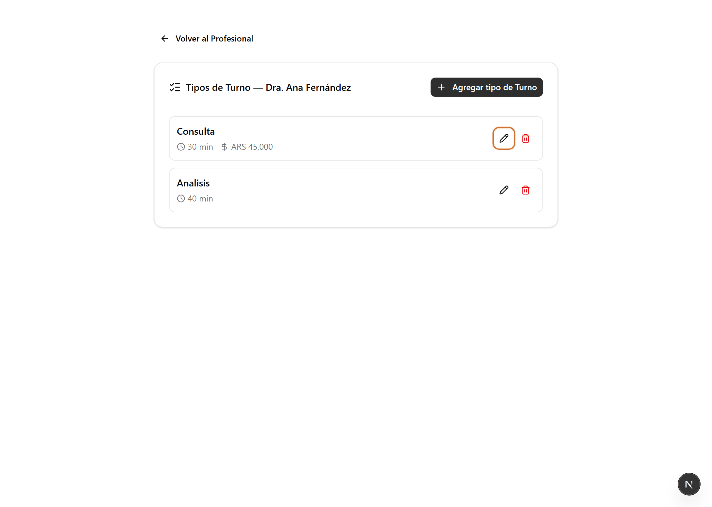 Edit button on an appointment type