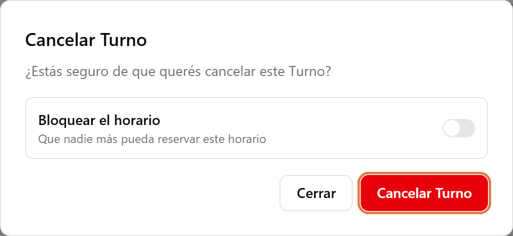 Button to confirm the appointment cancellation