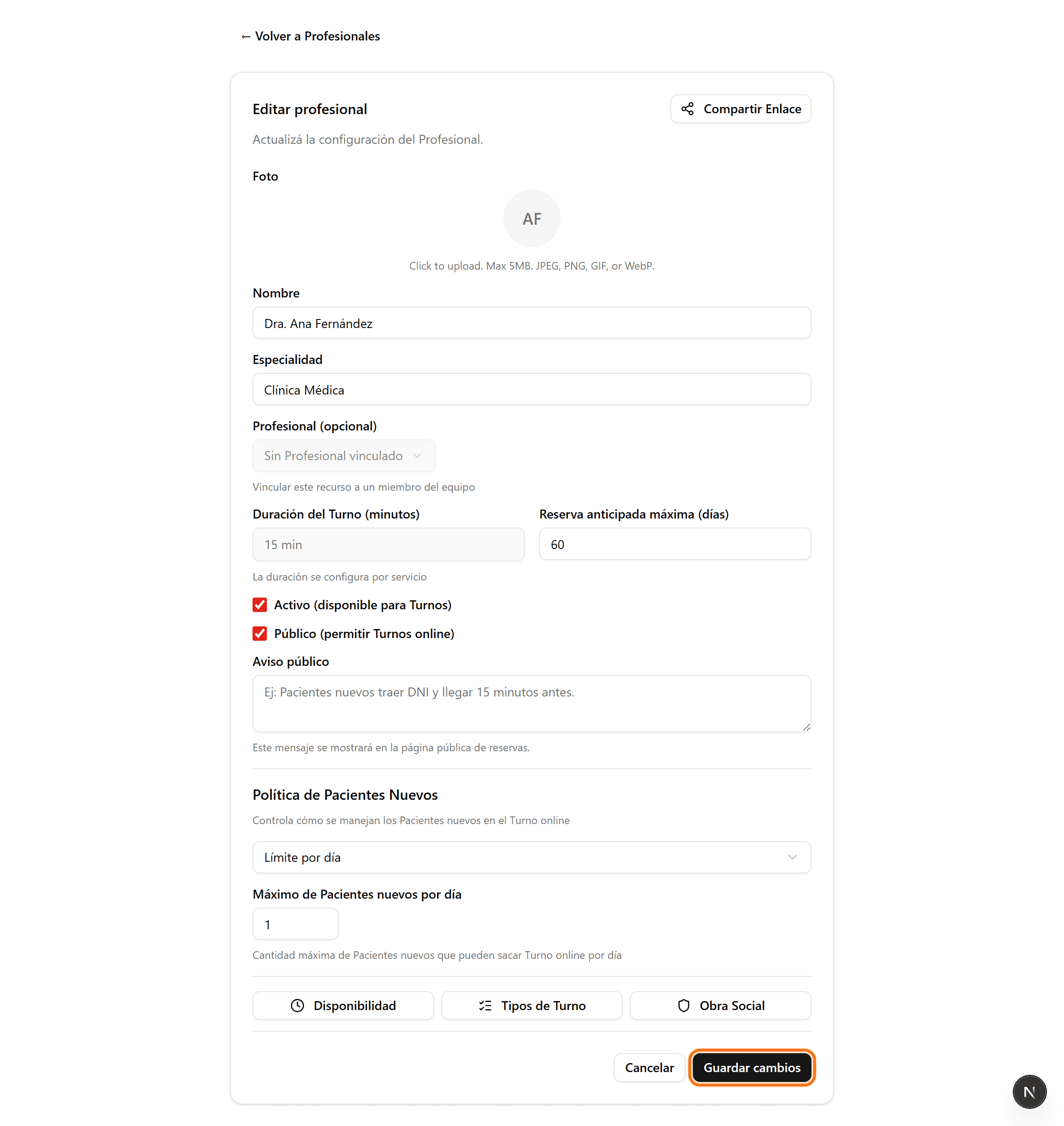 Save changes button