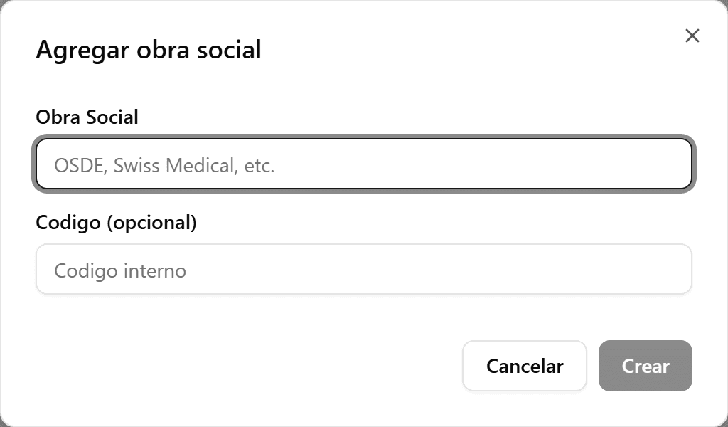 Dialog to create an insurance provider