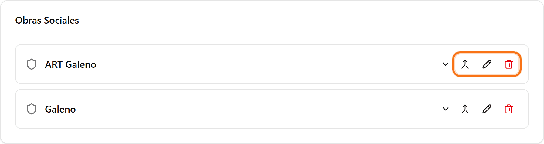 Edit, delete, and merge actions on a provider