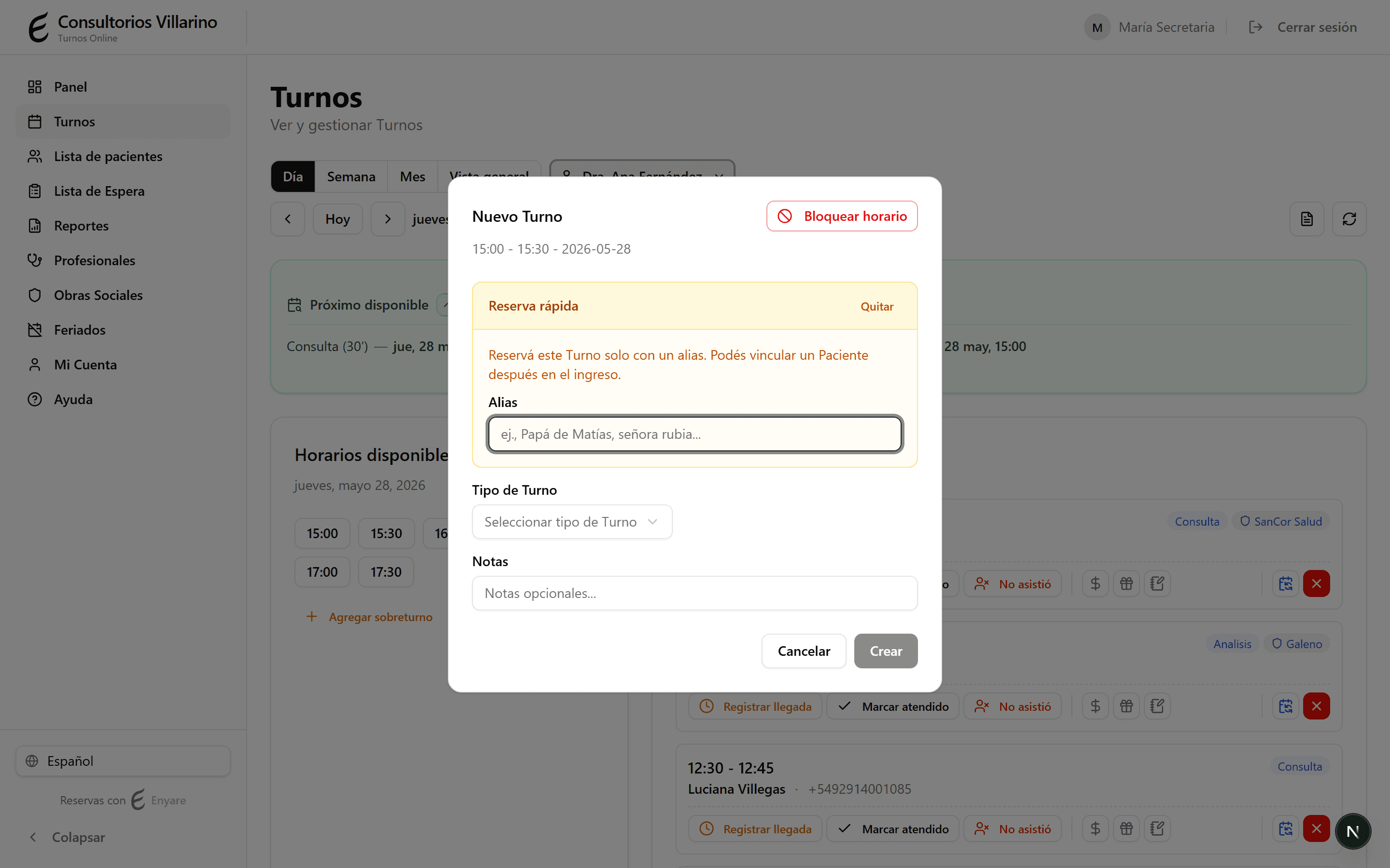 Alias field in quick booking