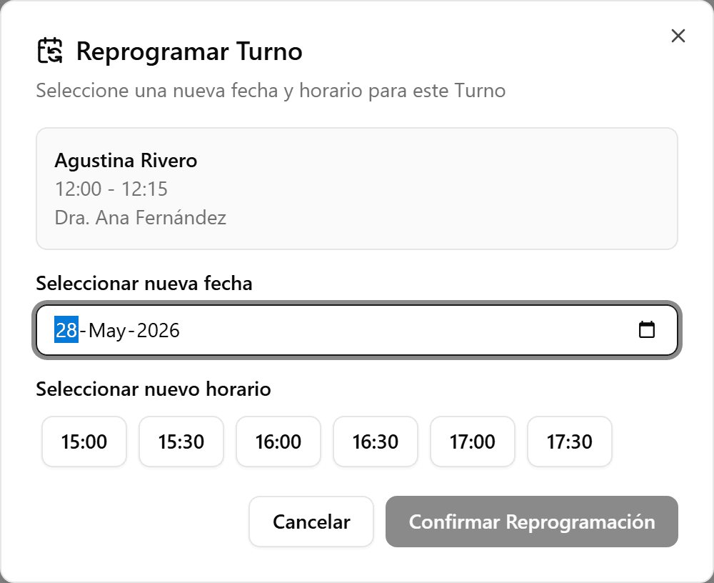 New date picker in the reschedule dialog