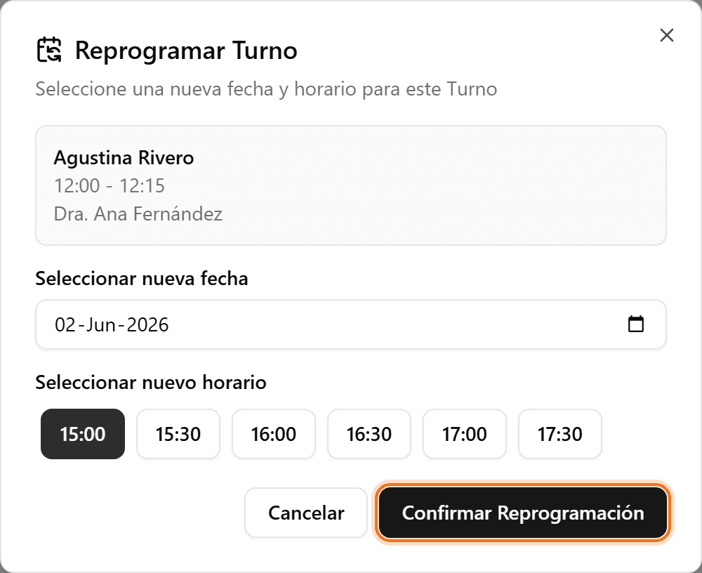 Confirm Reschedule button