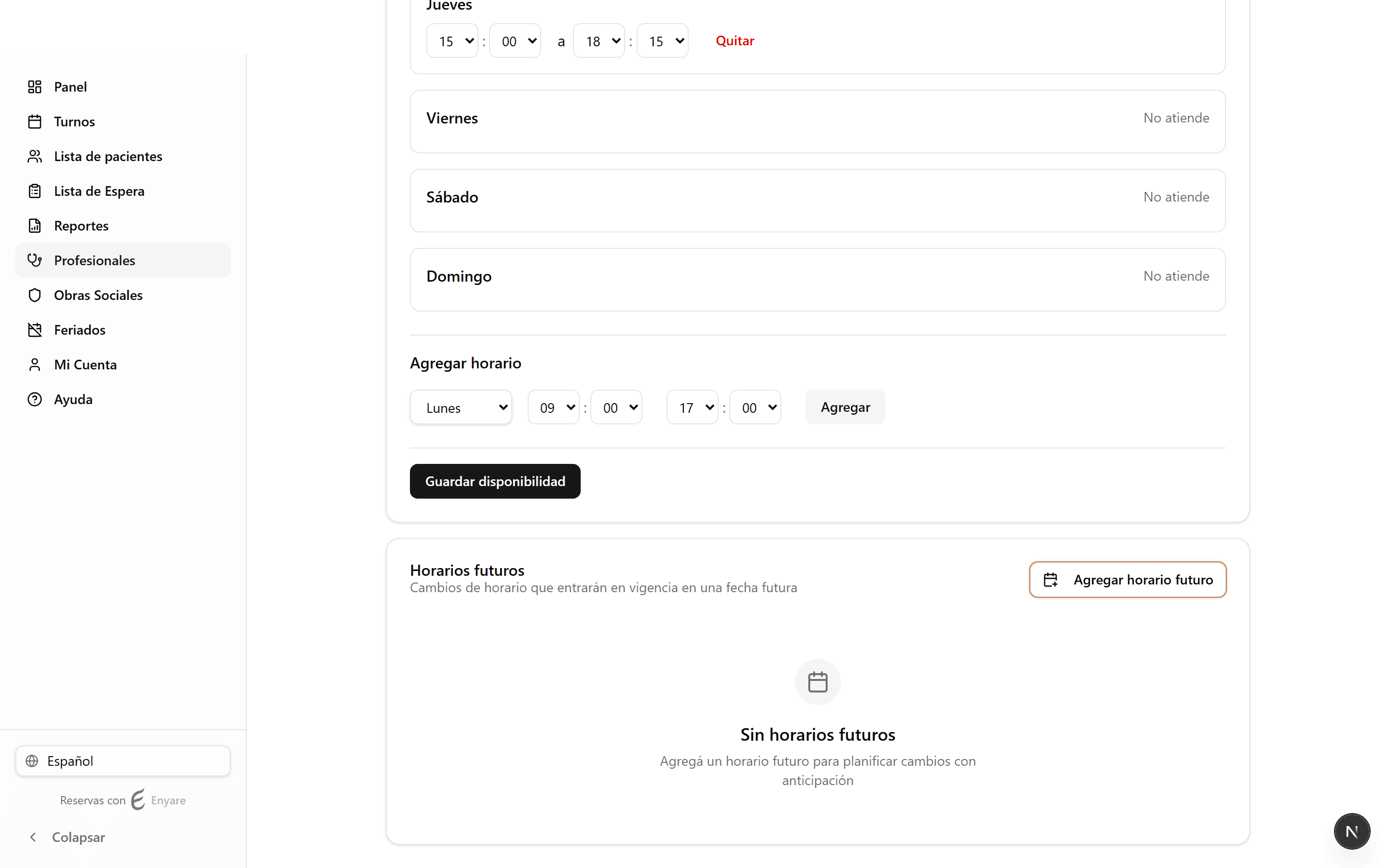 Future schedules section with the Add future schedule button