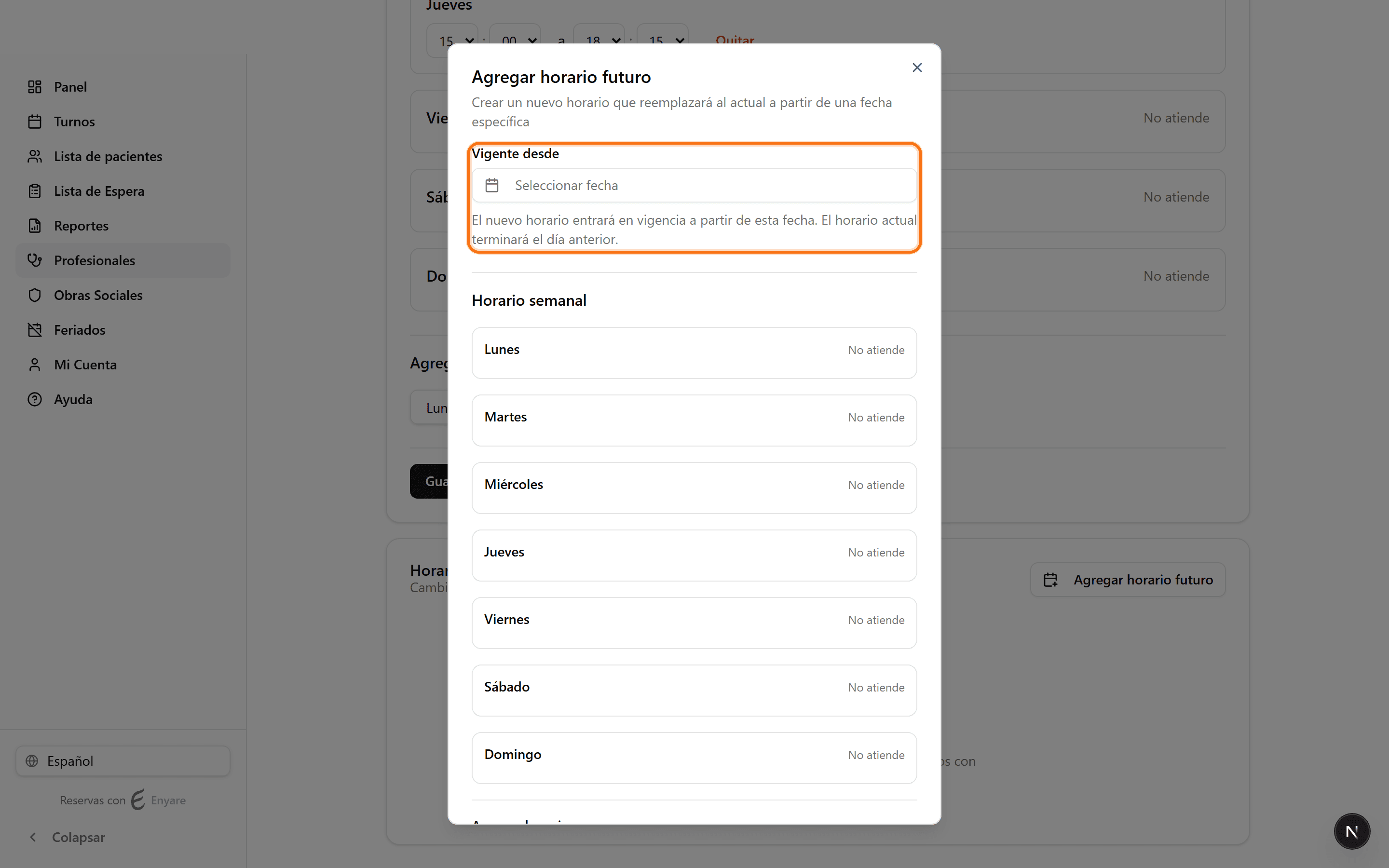“Effective from” date picker in the dialog
