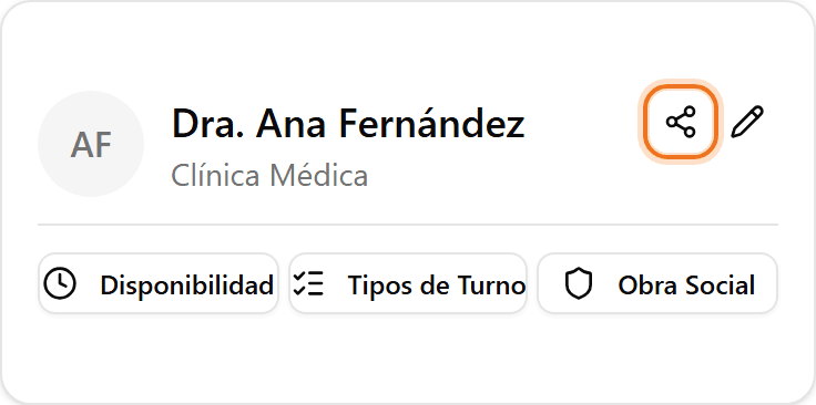 Share icon on the professional's card