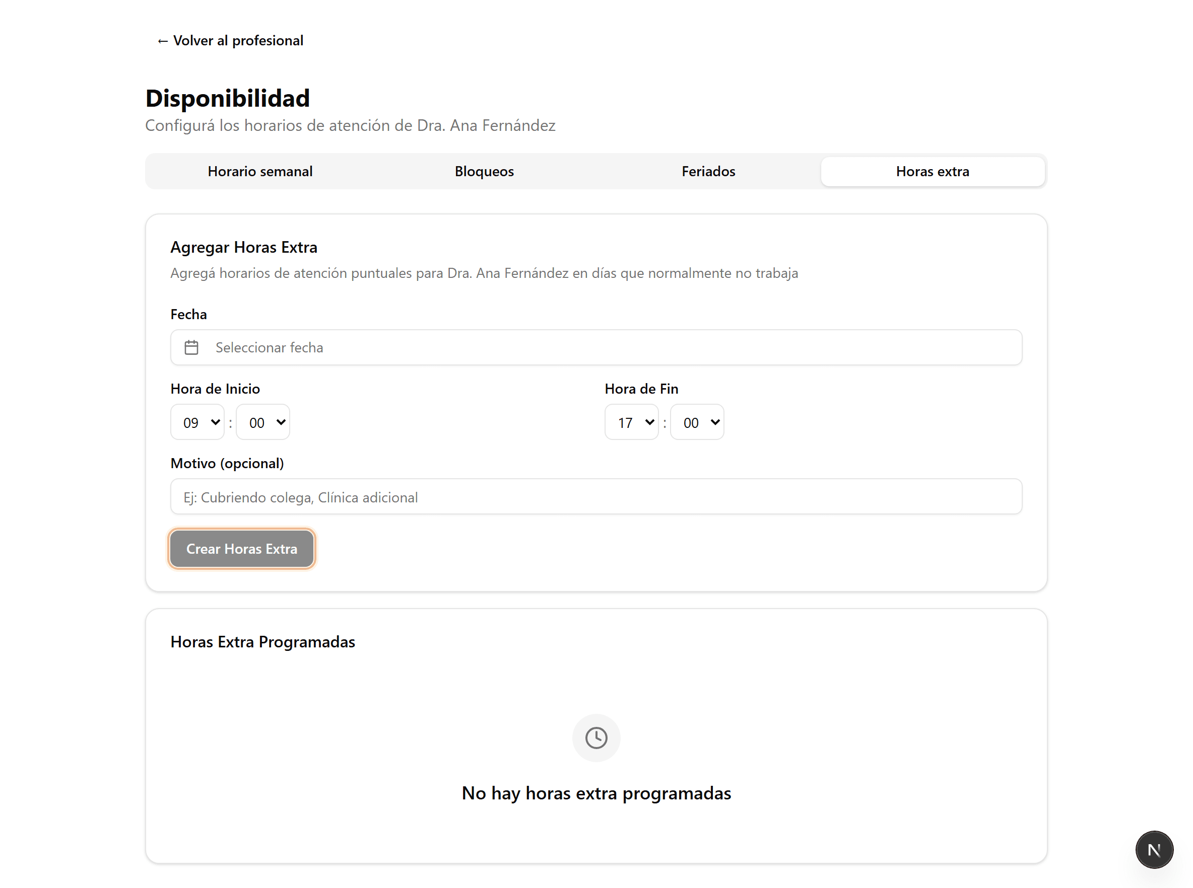 Create extra hours button and scheduled list