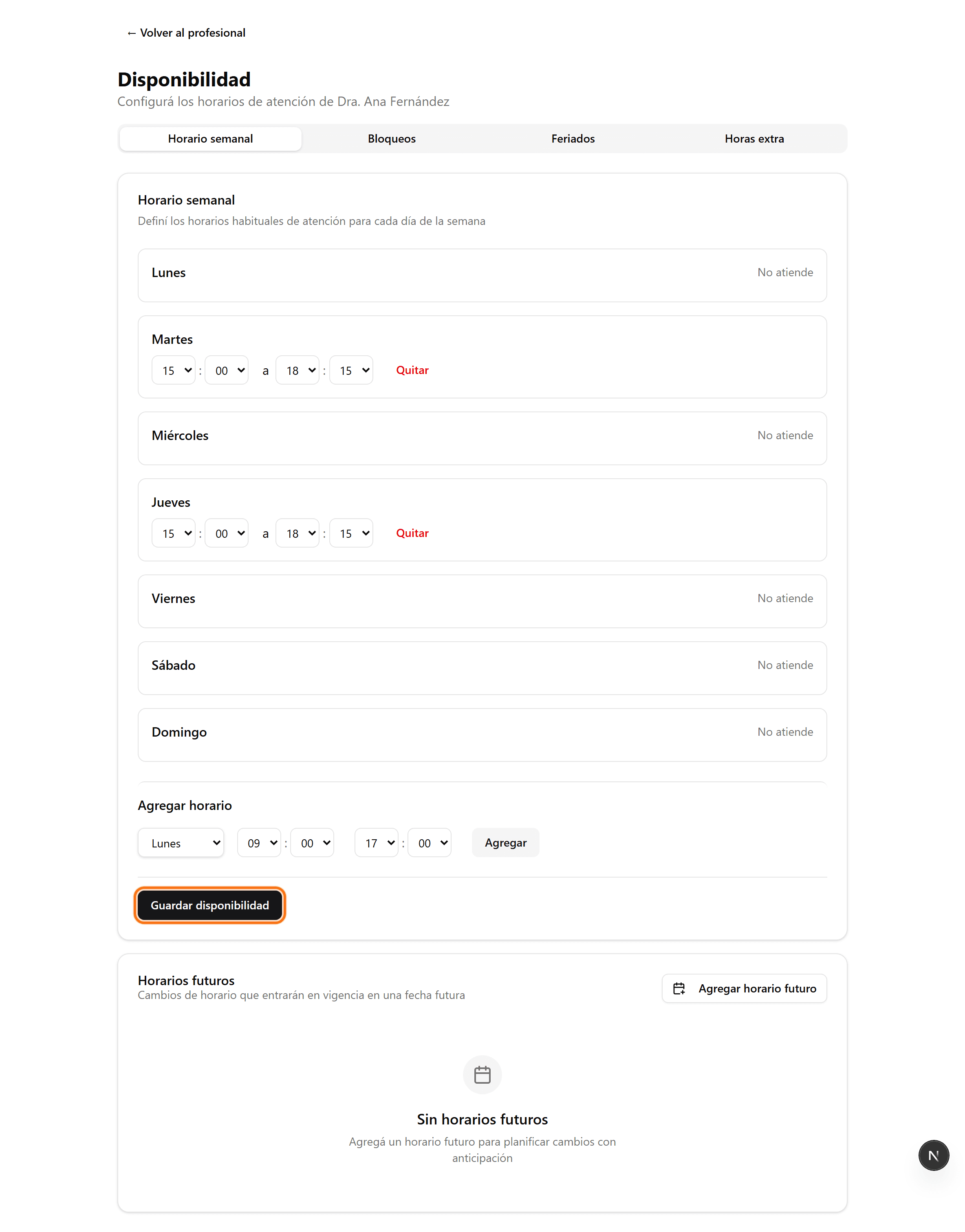 Save availability button